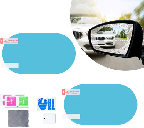 2 PCS Car Rearview Mirror Film, 3.93" x 5.9" Oval Side Window HD Anti-Fog Nano Rain-Proof Water-Repellent Film, Clear Vision Accessories, Compatib...
