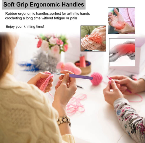 Mdoker Size H/8(5mm) Crochet Hook,Extra Long Crochet Hooks for Arthritic Hands,Ergonomic Grip Soft Handles for Beginners and Experiecced Crochet L...