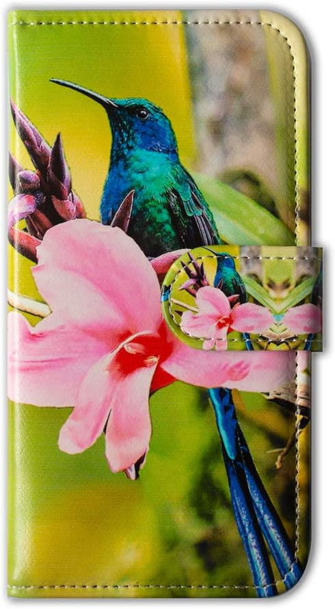 Case for iPhone XR, Hummingbird Pink Flower Leather Flip Wallet Case Phone Cover with Card Slot Holder Kickstand for iPhone XR...