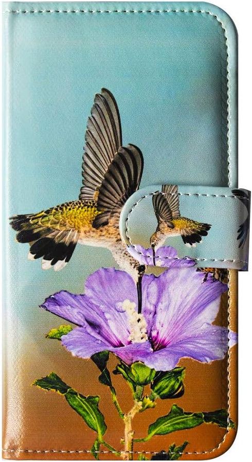 Case for Galaxy A12, Hummingbird Purple Flower Leather Flip Phone Case Wallet Cover with Card Slot Holder Kickstand for Samsung Galaxy A12 2021...