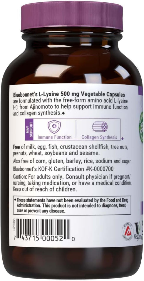 Bluebonnet L-Lysine 500 mg Vitamin Capsules, 50 Count...