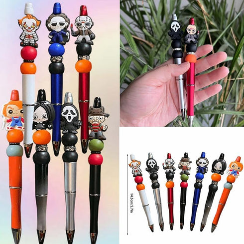 7PCS Horror Movie Role Pen, Black Ink Beadable Pen Novelty Halloween Spooky Horror Pens For School Office Supplies...