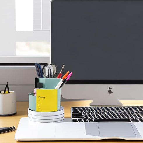 Desk Pencil Pen Holder, 360-degree Rotating Desktop Storage Organizer (White)...