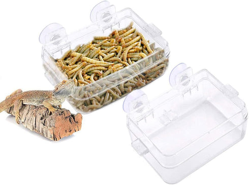 Reptile Feeder Chameleon Bowl 2 Pcs Anti-Escape Food Dish Bowl with Suction Cup for Chameleon Iguana Lizard Reptile Food and Water Feeding (White,...