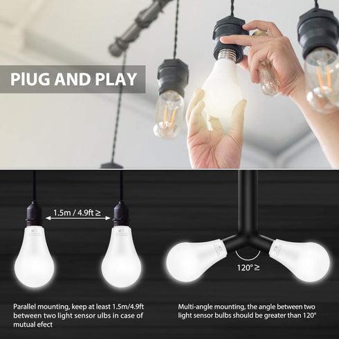 6-Pack Dusk to Dawn LED Light Bulbs, A19 11W(100Watt Equivalent), E26 Basic Automatic On/Off, 1200LM, Daylight White 5000K Smart Sensor Lights, Ou...