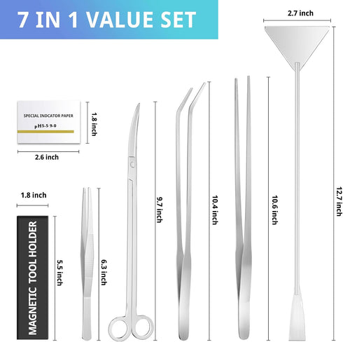 7PCS Aquascape Tools Kit, Premium Aquascaping Tools for Aquarium Plant - Long Aquarium Tweezers, Sand Spatula, Scissors for Fish Tank Plant Trimmi...