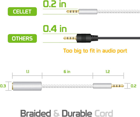 Cellet Gold Plated 3.5mm TRRS Male to Female Audio Adapter for Mobile Credit Card Reader, Square, Headphones, Audio Aux, 6 Inch (White)...