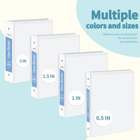 SUNEE 3 Ring Binder 1/2 Inch 4 Pack, Clear View Binder Three Ring PVC-Free (Fit 8.5x11 Inches) for School Binder or Office Binder Supplies, White ...