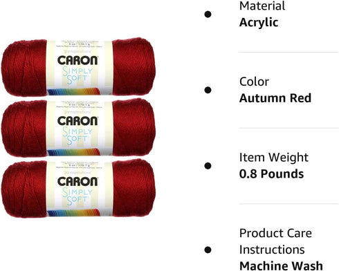 Caron Simply Soft Yarn Solids (3-Pack) Autumn Red H97003-97303......