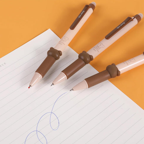 4 Pcs Erasable Gel Pens Cute Retractable Pens Cartoon Bear Pens 0.5mm Blue Ink Gel Pen Office School Pens Women Girls Boy Pens (Blue Ink-Bear Shap...