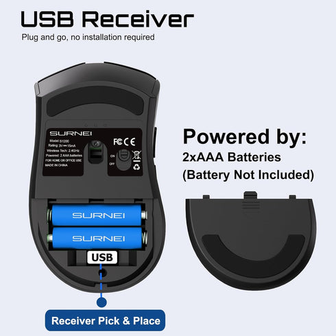 2.4GHz Silent Wireless Mouse, 1200 DPI Optical Sensor Cordless Mouse with USB Receiver, Ergonomic Grips, Portable Travel Computer Mouse for Laptop...