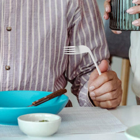 BESTonZON Adaptive Fork and Spoon Angled Utensils Curved Flatware Self Feeding Silverware Anti Shake Tableware for Elderly Patients Left and Handl...