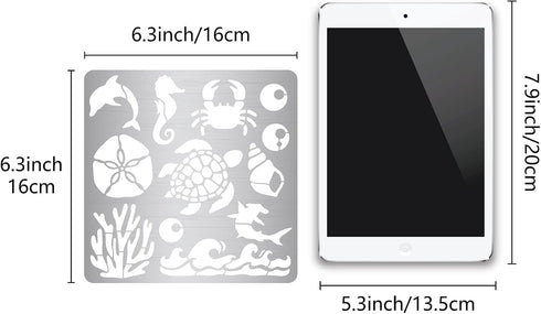GORGECRAFT 6.3 Inch Ocean Creature Metal Stencil Dolphin Wood Burning Stencil Reusable Sea Animals Journal Stencils Turtle Template Stainless Stee...
