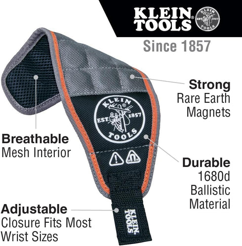 Klein Tools 55895 Magnetic Wristband, Tradesman Pro Tool Wristband Holds Wire Connectors, Screws, Nails, Drill Bits, With Breathable Mesh...