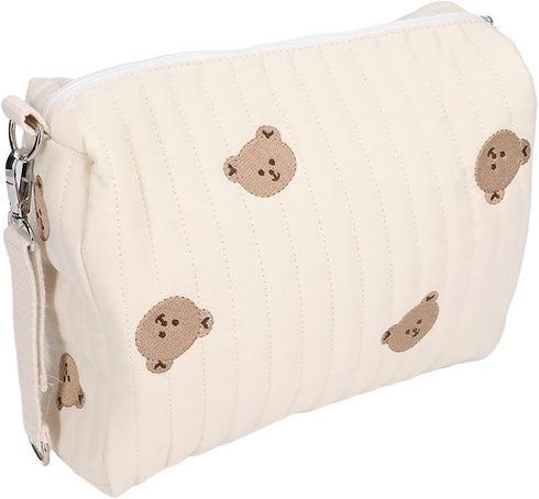 Outdoor Diaper Bag, Convenient Cotton Cloth Large Capacity Diaper Storage Bag Multifunctional Reusable Portable for Travel for Mother(Bear embroid...