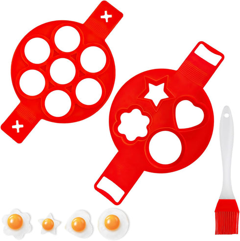 Flip Cooker Pancakes Mold?Flip N Cook Silicone Pancake Mold?Flip and Cook Pancake Maker?Silicone Pancake Molds Fried Egg Mold Reusable(2 pcs+1 bru...