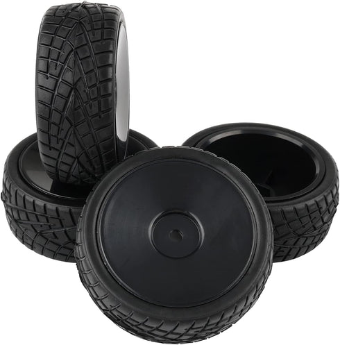 4PCS 1:10 On Road RC Tires 12mm Hub Wheel Rims Concentric Hard Dish for Touring Racing Cars, Black...