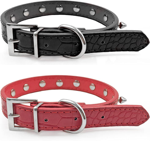 Enjoying Spiked Dog Collar Spiky Cat Collar Leather Adjustable Pet Collar Kitten Puppy Spike Collar, Red Small...