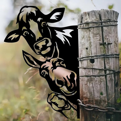 Metal Peeping Cow | Donkey | Duck | Wall Art Decor, Funny Animal Metal Sign, Cutout Sign Metal Art for Farm, Outdoor Garden, Yard Gift...
