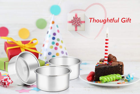 TeamFar 4 Inch Cake Pan, 4 Pcs Mini Cake Pan Round Tier Baking Tins Set Stainless Steel, For Baking Steaming Serving, Healthy & Sturdy, Mirror Fin...
