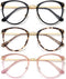 (3 Pack Blue Light Blocking Glasses Women and Man Computer Eyeglasses Metal Frame Glasses (Black, leopard, pink)...