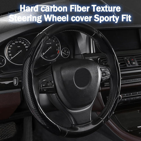 2PCS Car Steering Wheel Protector, Anti-Slip Carbon Fiber Steering Wheel Cover, Black, Suitable for Most Cars...