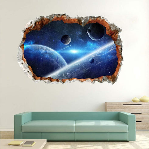 HERRA 3D Planet Universe Galaxy Outer Space Wall Decal Spacecraft Astronaut Wall Stickers, Peel and Stick Removable Space Capsule Window Wall Stic...