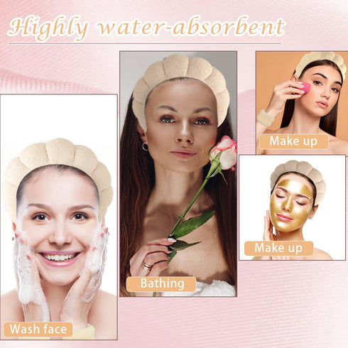 3PCS Spa Headband and Wristband Set, Sponge Headband for Washing Face Soft Puffy Headband Padded Hairband Facial Skincare Makeup Headbands for Wom...