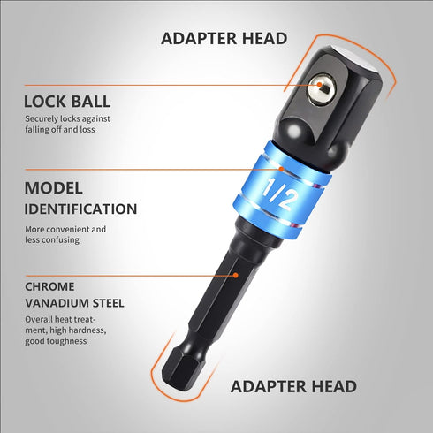 3Pcs Impact Grade Driver Sockets Drill Adapter Extension Set 1/4", 1/2", 3/8 Reducer Set Turns Power Drill Into High Speed Nut Driver Socket to Dr...