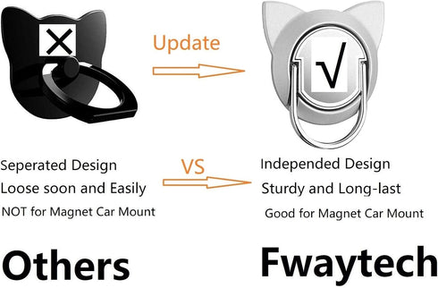 Cat Phone Ring Holder for Magnetic Car Mount,Fonessary 360 Rotation Metal Phone Pop Ring Grip Kickstand for Smartphones(3Pack)......