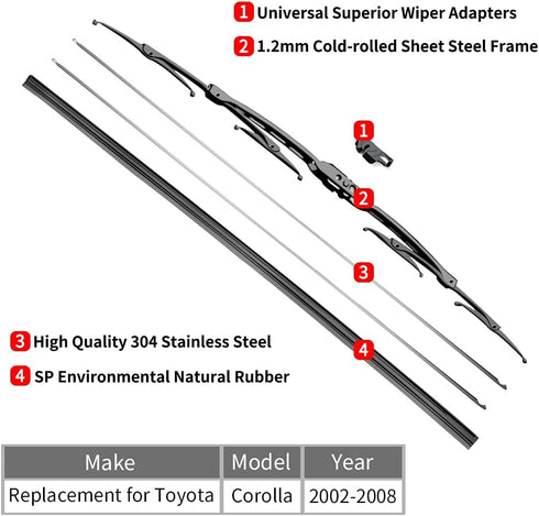 Replacement for 2002-2008 Toyota Corolla Windshield Wiper Blade - 24"+18" Front Window Wiper Blades, OTUAYAUTO Factory Aftermarket...