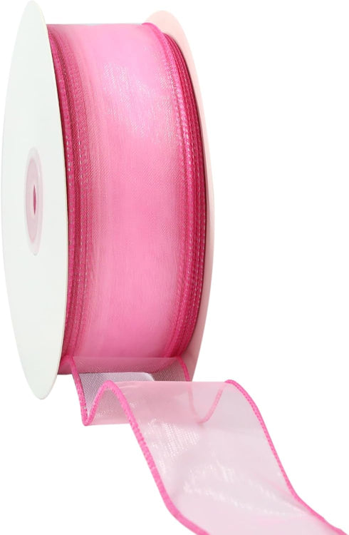 LaRibbons Organza Wired Ribbon, Hot Pink Sheer Ribbon for Flower Bouquet, Gift Wrapping, Wedding Invitations Wreaths Wrap, Party Decoration, 1 1/2...