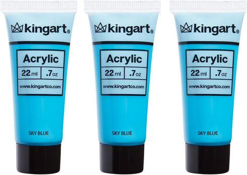 KINGART500-122 PRO Artist Quality SKY BLUE Acrylic Paint, 22ml (0.74oz) Tubes, 3 Pack - Set (66ml Total), Sky Blue...