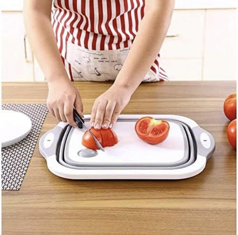 Kitchen plastic Portable 3-1n-1 Collapsible Foldable folding Silicone cutting Chopping Board., Medium, Gray and white...