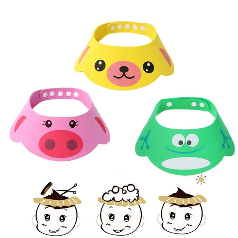 Adjustable Visor Cartoon Shampoo Shower Bathing Protection Cap for Toddler, Baby, Kids, Children, Set of 3...