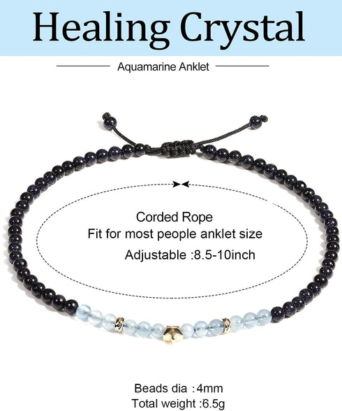 Jewever Aquamarine with Blue Sandstone Anklet Bracelet for Women Good Luck Star Charm Gem Stones Yoga Meditation Healing Crystals...