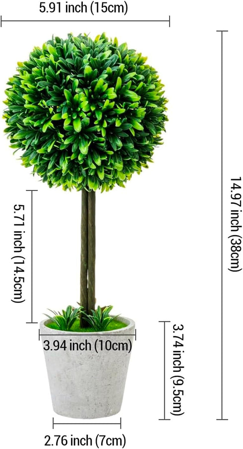MyGift 15 Inch Artificial Boxwood Topiary Tree - 2 Pack Potted Faux Plant Balls in Gray Pulp Planter, Tabletop Home Décor...