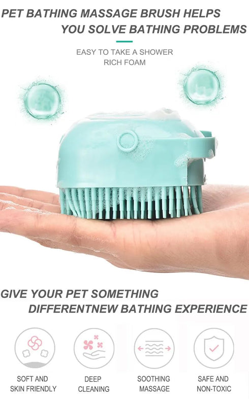 Dog Bath Brush, Pet Massage Brush Shampoo Dispenser, Soft Silicone Brush Rubber Bristle for Dogs and Cats Shower Grooming (Green)...