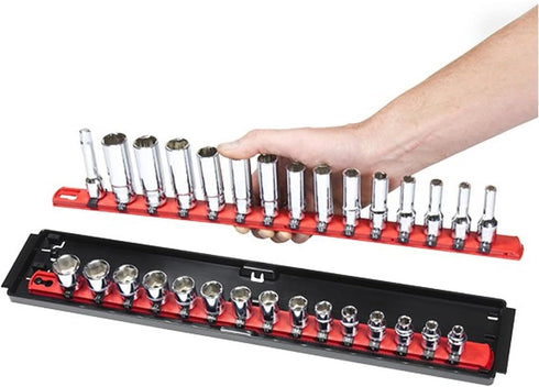 Ernst Manufacturing - 8492 Socket Boss 2-Rail 1/4-Inch-Drive Socket Organizer, 13-Inch, Red - Made in the USA...