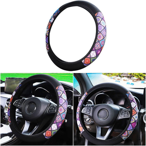 Car Steering Wheel Cover, Soft Breathable Anti-Slip Auto Steering Wheel Protector Fit 15 Inch, Universal Vehicle Interior Accessories for Cars, SU...