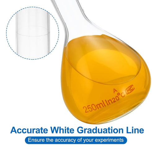 PATIKIL 250ml Volumetric Flask, 3.3 Borosilicate Glass Graduated Volumetric Measuring Flask with Glass Stopper Tolerance 0.10ml for Lab Experiment...