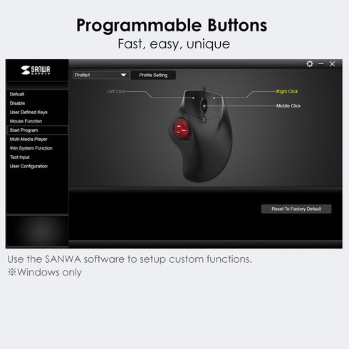 SANWA Bluetooth Wireless Ergonomic Trackball Mouse, Optical Rollerball Mice, Programmable Silent Buttons, 40mm Trackball, 600/800/1200/1600 DPI, C...