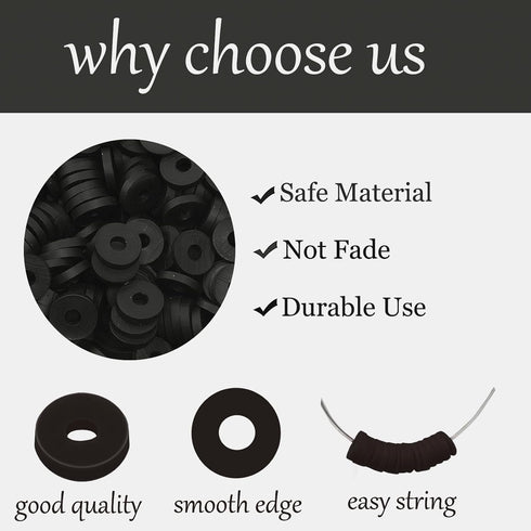 Black Clay Beads(6mm,4300 pcs) Clay Beads for Bracelet Making Kit, Flat Round Polymer Spacer Heishi Beads for Jewelry Necklace (Black)...