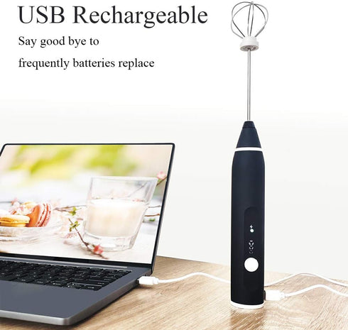 Rechargeable Foam Maker with Double Whisk, RIJAHO Upgraded 3 Speeds Frother Handheld for Milk Coffee, Latte, Matcha...