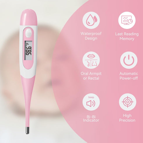 Clinical Digital Thermometer for Adults and Babies, Oral Armpit and Rectal Temperature Thermometer for Fever with Alarm, Flexible Tip...