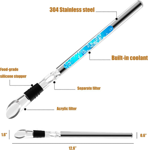 3-in-1 Stainless Steel Wine Chiller with Wine Aerator and Wine Pourer, Wine Chiller Stick Wine Chiller Rod Fits in all Standard-sized Bottles, for...