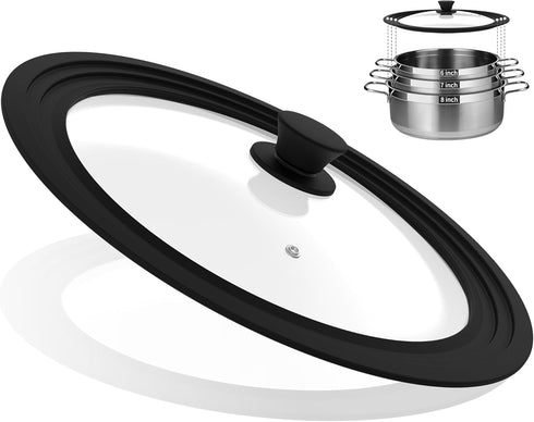 Universal Lid for Pots, Pans and Skillets Vented Tempered Glass with Heat Resistant Silicone Rim, Fits 6 inch, 7 inch, 8 inch Cookware, Replacemen...