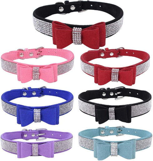 Dogs Kingdom 10"-24" Length Cute Pet Dog Velvet Bow Tie Collar Puppy Cat Full Crystal Rhinestone Necklace Adjustable,Dark Blue,XL...