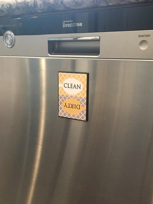 Clean Dirty Dishwasher Magnet Sign - Modern Elegant Moroccan Trellis Pattern - Yellow Gold Grey - 2.5 x 3.5 - Housewarming, Gag Gift Idea for Mom ...