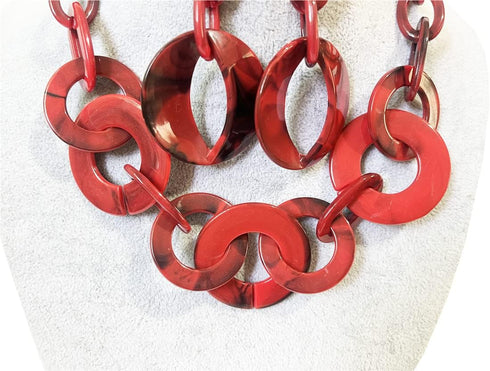 Women Simple Acrylic Collar Choker Cluster Bib Statement Chain Necklace and Hoop Earring Jewelry Set, 18" (Red)...
